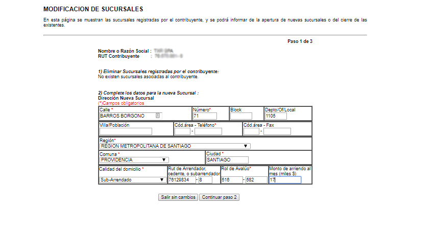 agregar sucursales en sii 5