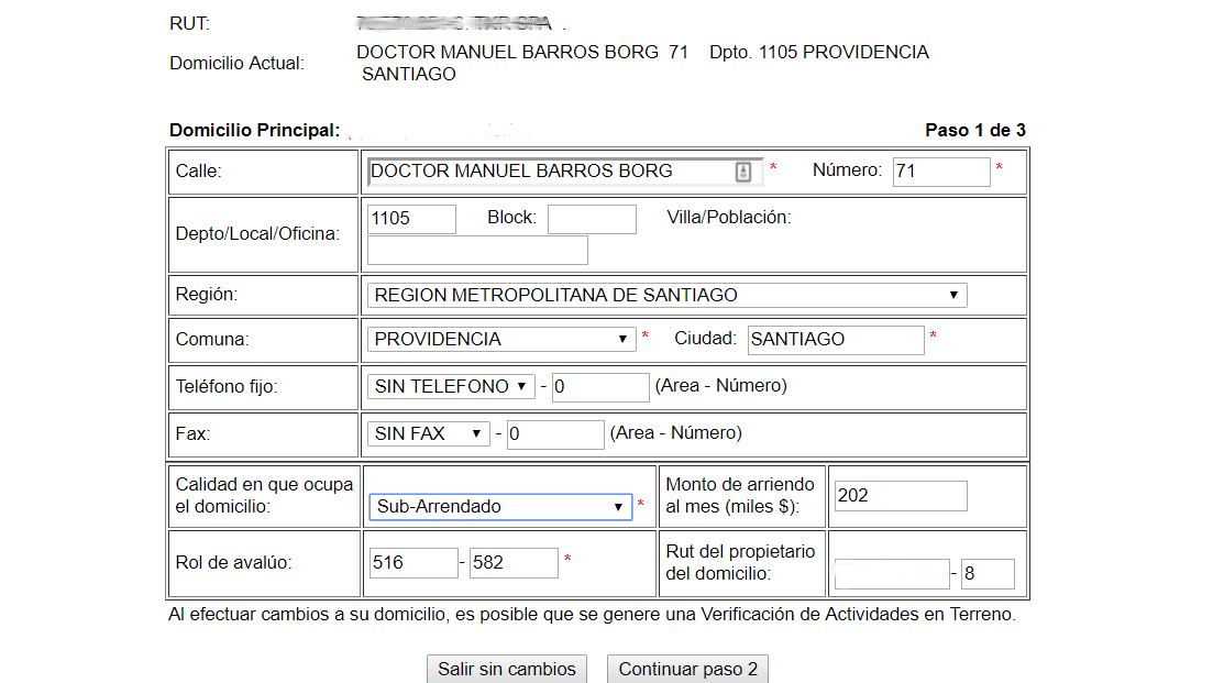 Modificar Domicilio en SII 5