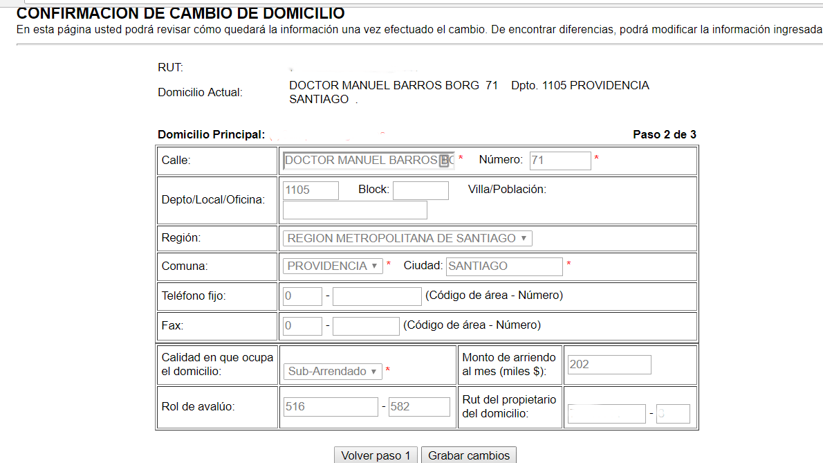 Modificar Domicilio en SII 6